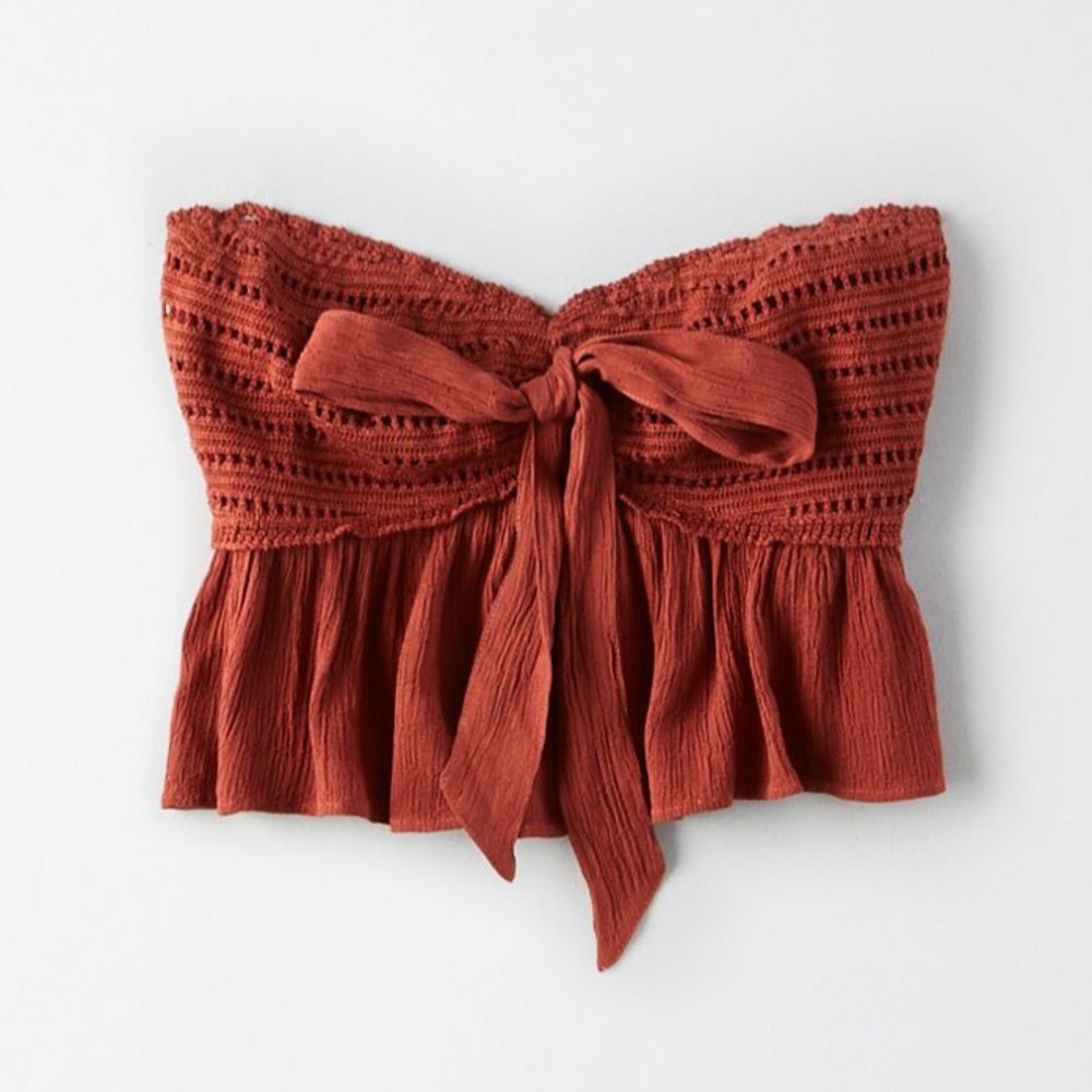 Crochet tie front tube top
